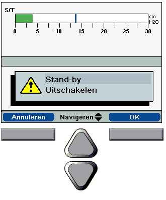 Beschrijving beademingsapparaat Stoppen beademing E Ga met de rood omcirkelde toetsen naar screensaver en druk wederom op de groen omcirkelde knop om screensaver te wijzigen.