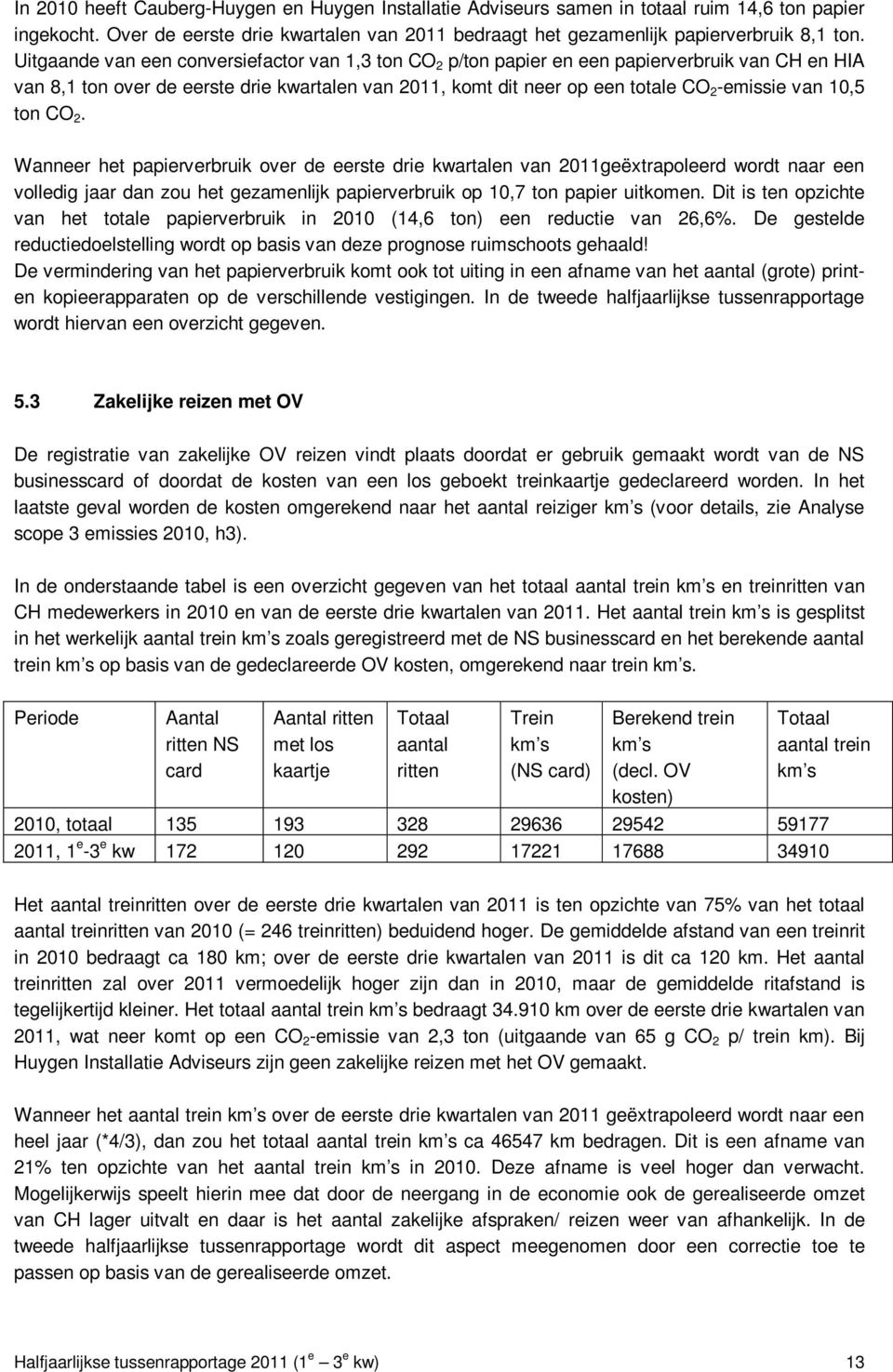 10,5 ton CO 2. Wanneer het papierverbruik over de eerste drie kwartalen van 2011geëxtrapoleerd wordt naar een volledig jaar dan zou het gezamenlijk papierverbruik op 10,7 ton papier uitkomen.