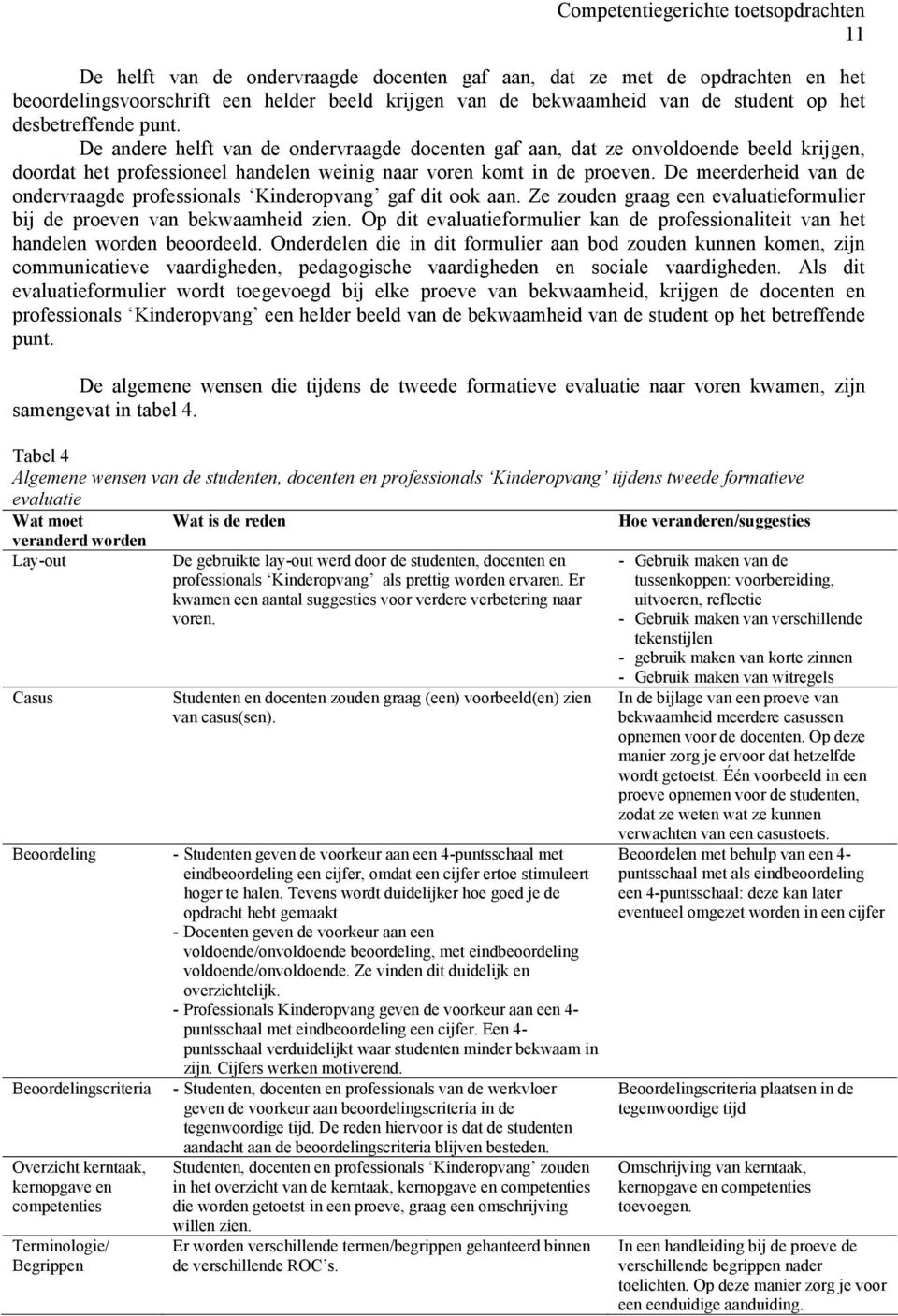 De meerderheid van de ondervraagde professionals Kinderopvang gaf dit ook aan. Ze zouden graag een evaluatieformulier bij de proeven van bekwaamheid zien.