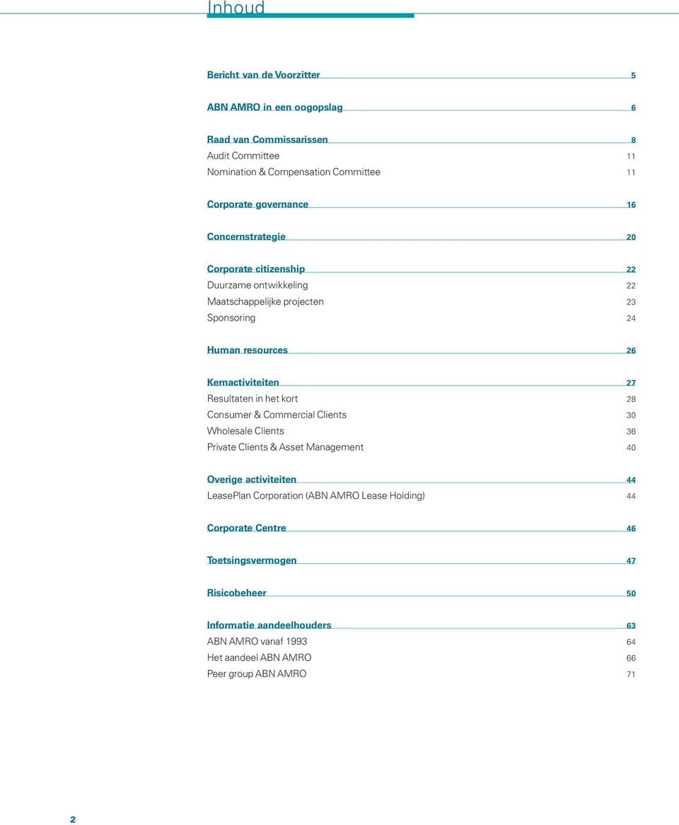 in het kort 28 Consumer & Commercial Clients 30 Wholesale Clients 36 Private Clients & Asset Management 40 Overige activiteiten 44 LeasePlan Corporation (ABN AMRO Lease