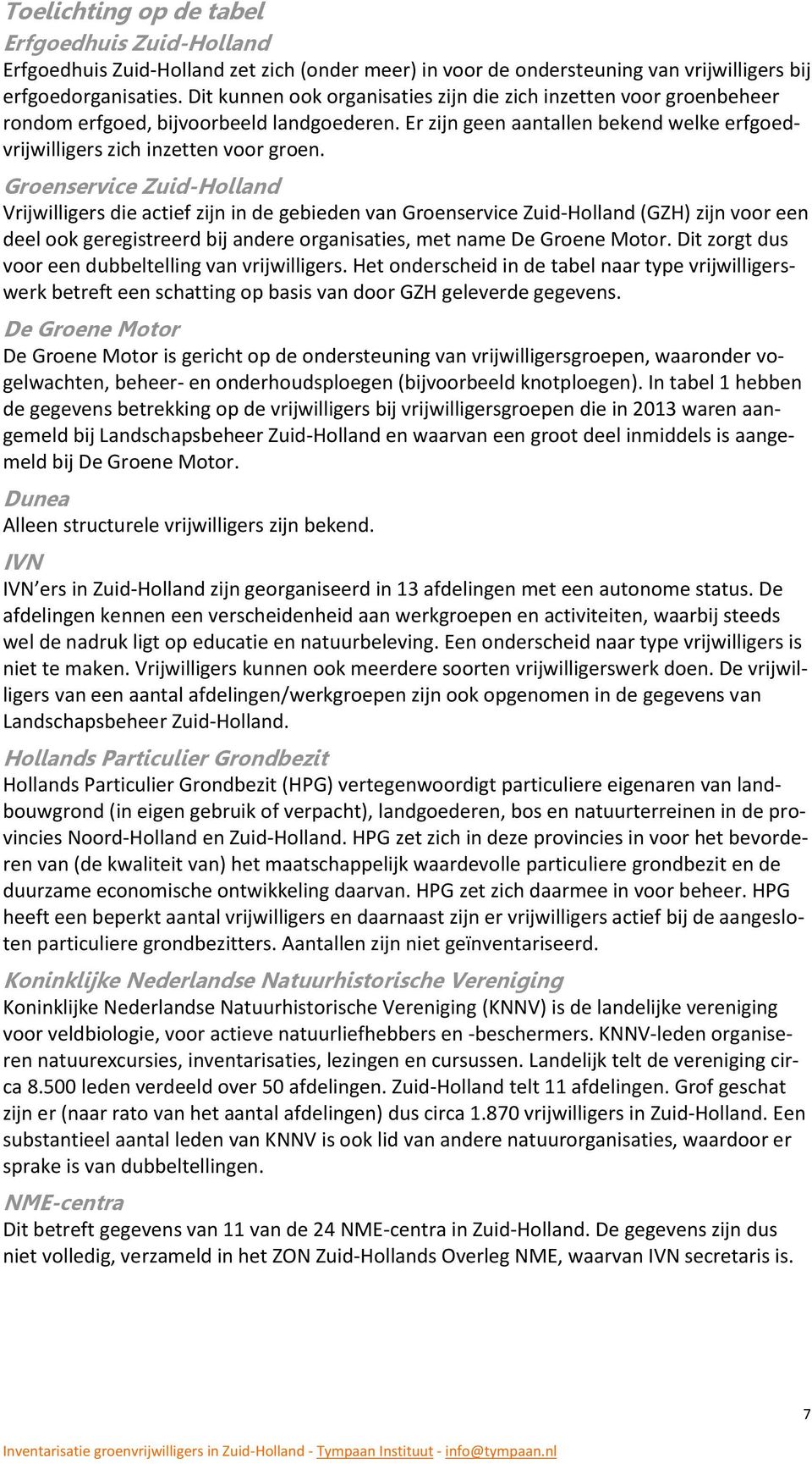 Groenservice Zuid-Holland Vrijwilligers die actief zijn in de gebieden van Groenservice Zuid-Holland (GZH) zijn voor een deel ook geregistreerd bij andere organisaties, met name De Groene Motor.