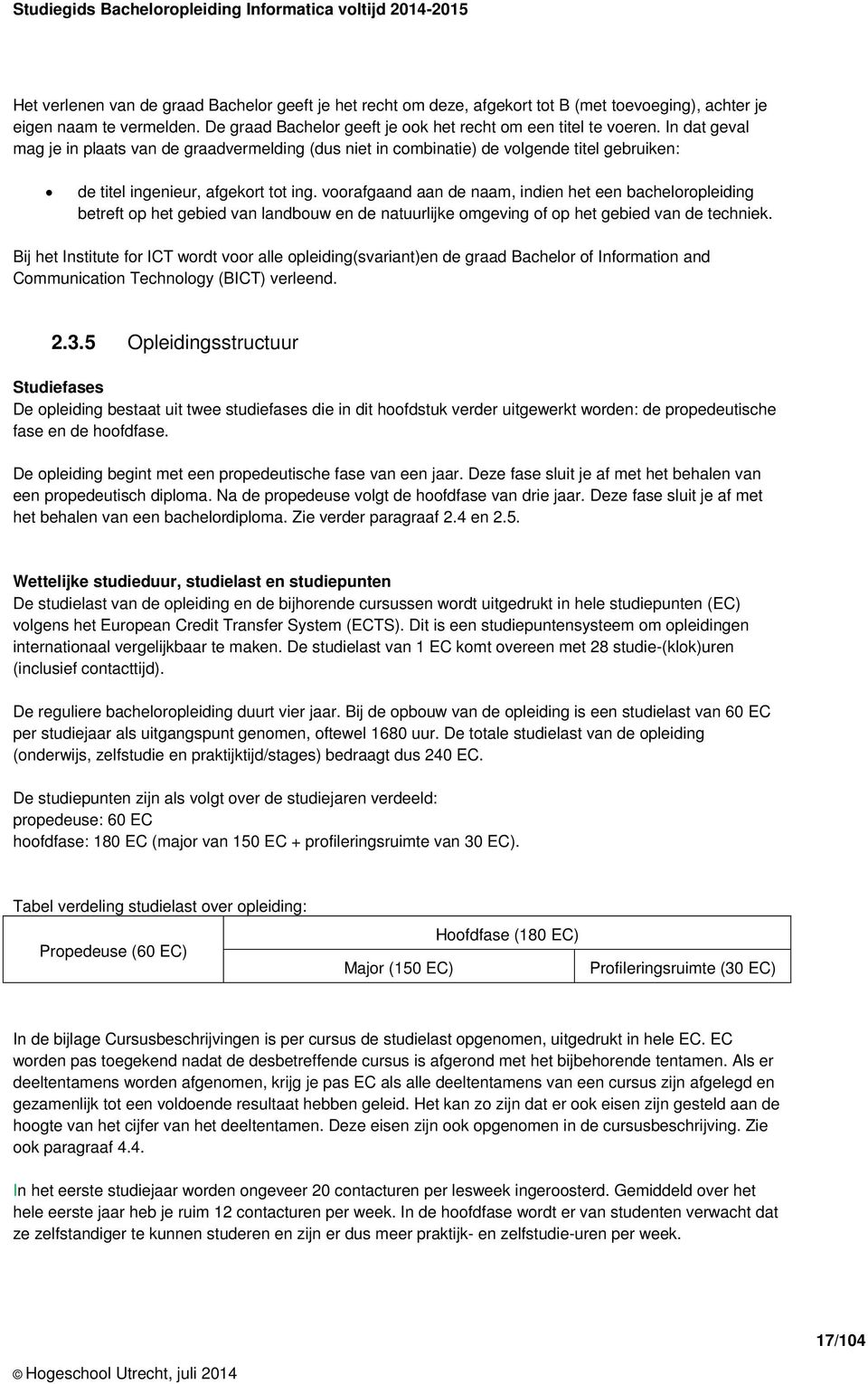 voorafgaand aan de naam, indien het een bacheloropleiding betreft op het gebied van landbouw en de natuurlijke omgeving of op het gebied van de techniek.