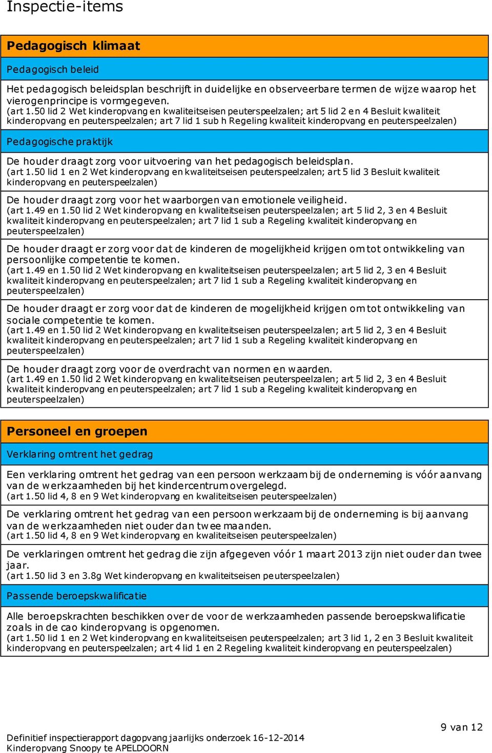 peuterspeelzalen) Pedagogische praktijk De houder draagt zorg voor uitvoering van het pedagogisch beleidsplan. (art 1.