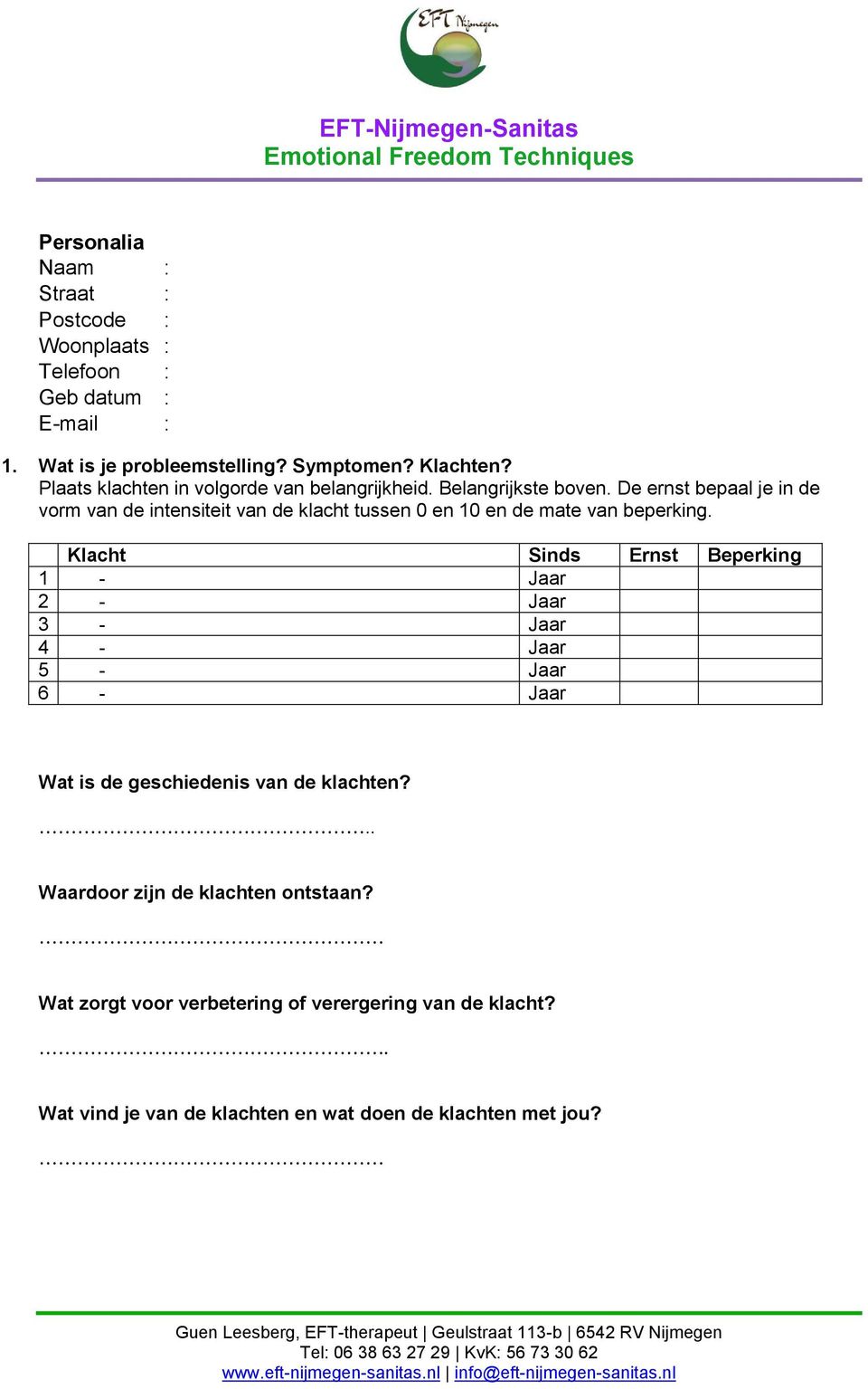 De ernst bepaal je in de vorm van de intensiteit van de klacht tussen 0 en 10 en de mate van beperking.