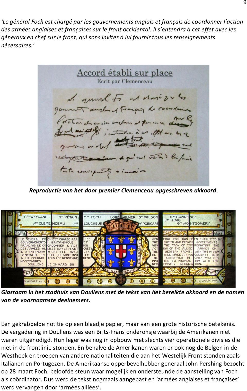Glasraam in het stadhuis van Doullens met de tekst van het bereikte akkoord en de namen van de voornaamste deelnemers.