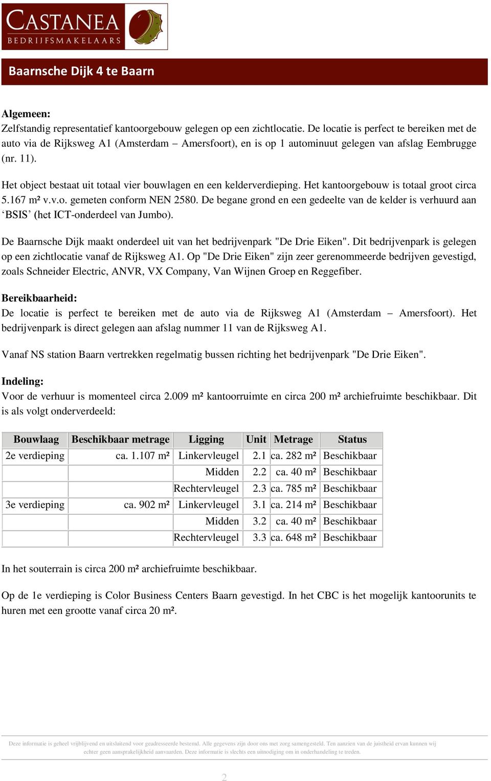 Het object bestaat uit totaal vier bouwlagen en een kelderverdieping. Het kantoorgebouw is totaal groot circa 5.167 m² v.v.o. gemeten conform NEN 2580.