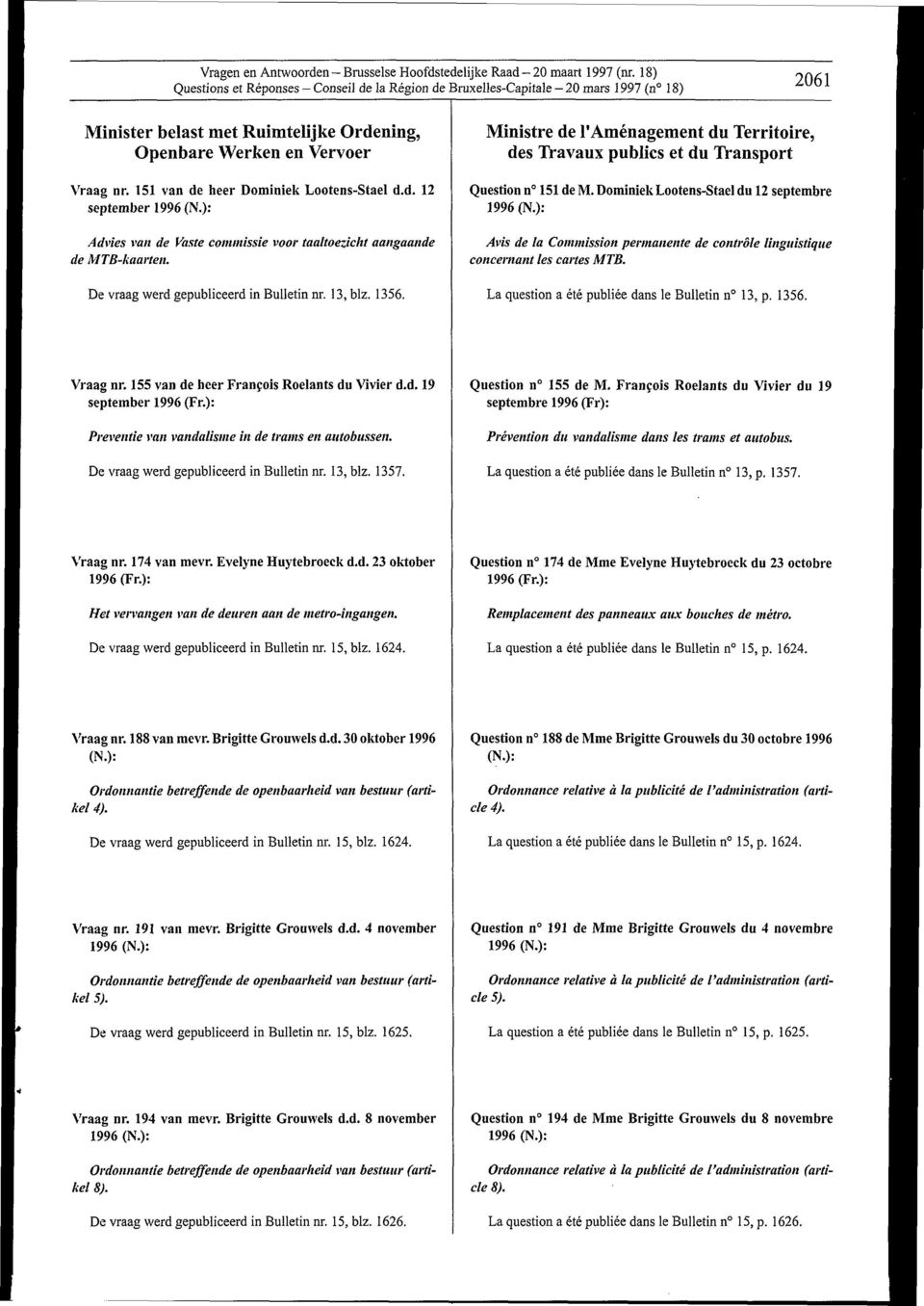 151 van de heer Dominiek Lootens-Stael d.d. 12 September Advies van de Vaste commissie voor taaltoezicht aangaande de MTB-kaarteit. De vraag werd gepubliceerd in Bulletin nr. 13, biz. 1356.