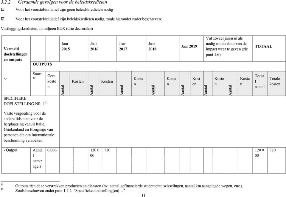 geven (zie punt 1.6) TOTAAL Soort 10 Gem. koste n SPECIFIEKE DOELSTELLING NR.