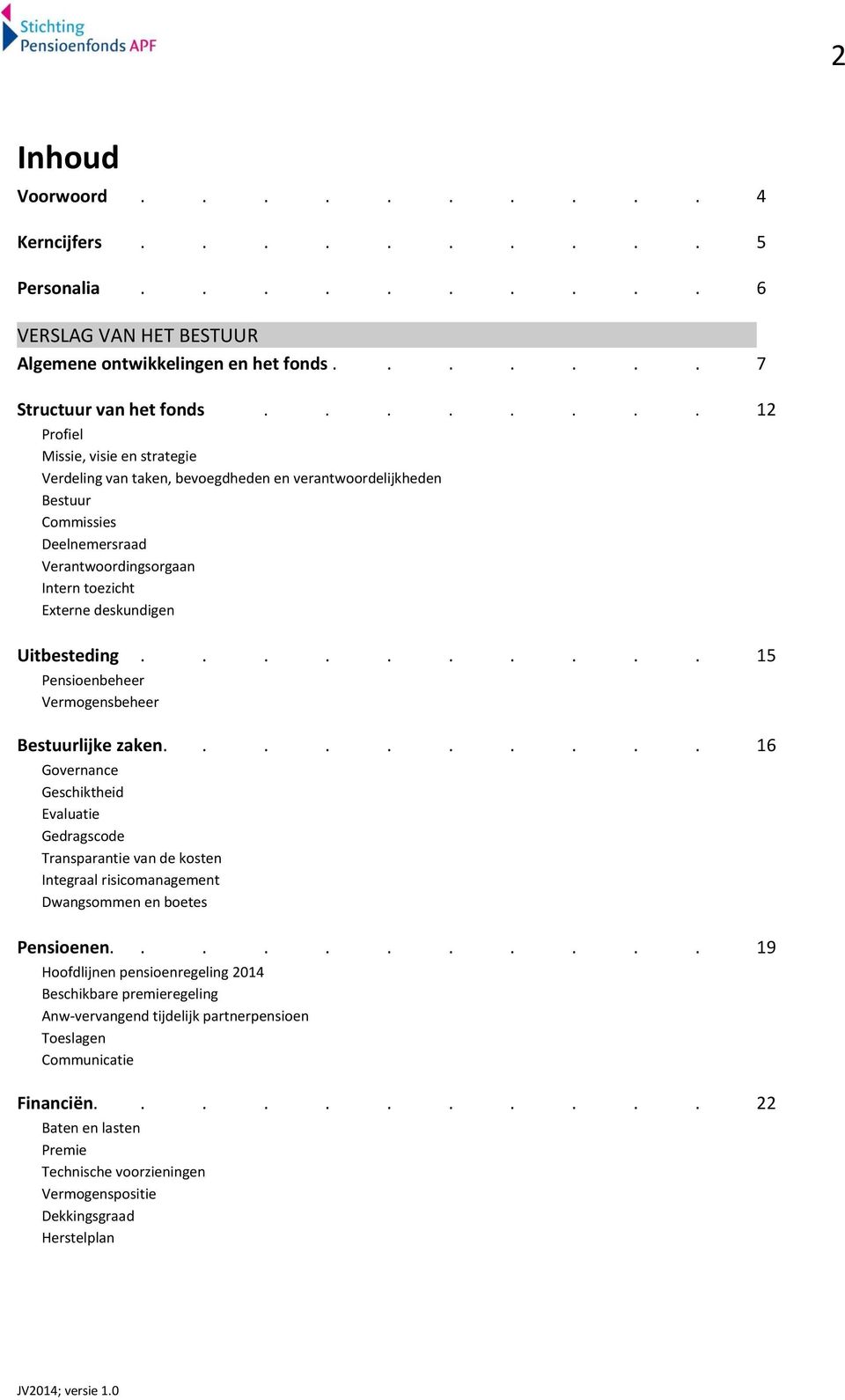 Uitbesteding.......... 15 Pensioenbeheer Vermogensbeheer Bestuurlijke zaken.