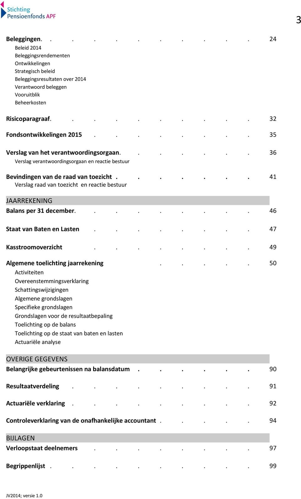 ...... 41 Verslag raad van toezicht en reactie bestuur JAARREKENING Balans per 31 december......... 46 Staat van Baten en Lasten........ 47 Kasstroomoverzicht........ 49 Algemene toelichting jaarrekening.