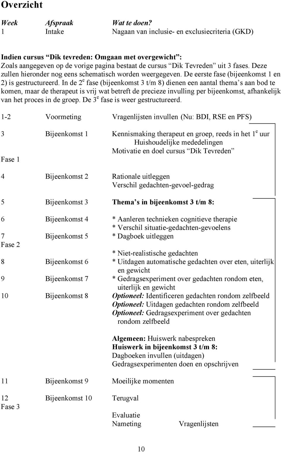 Deze zullen hieronder nog eens schematisch worden weergegeven. De eerste fase (bijeenkomst 1 en 2) is gestructureerd.