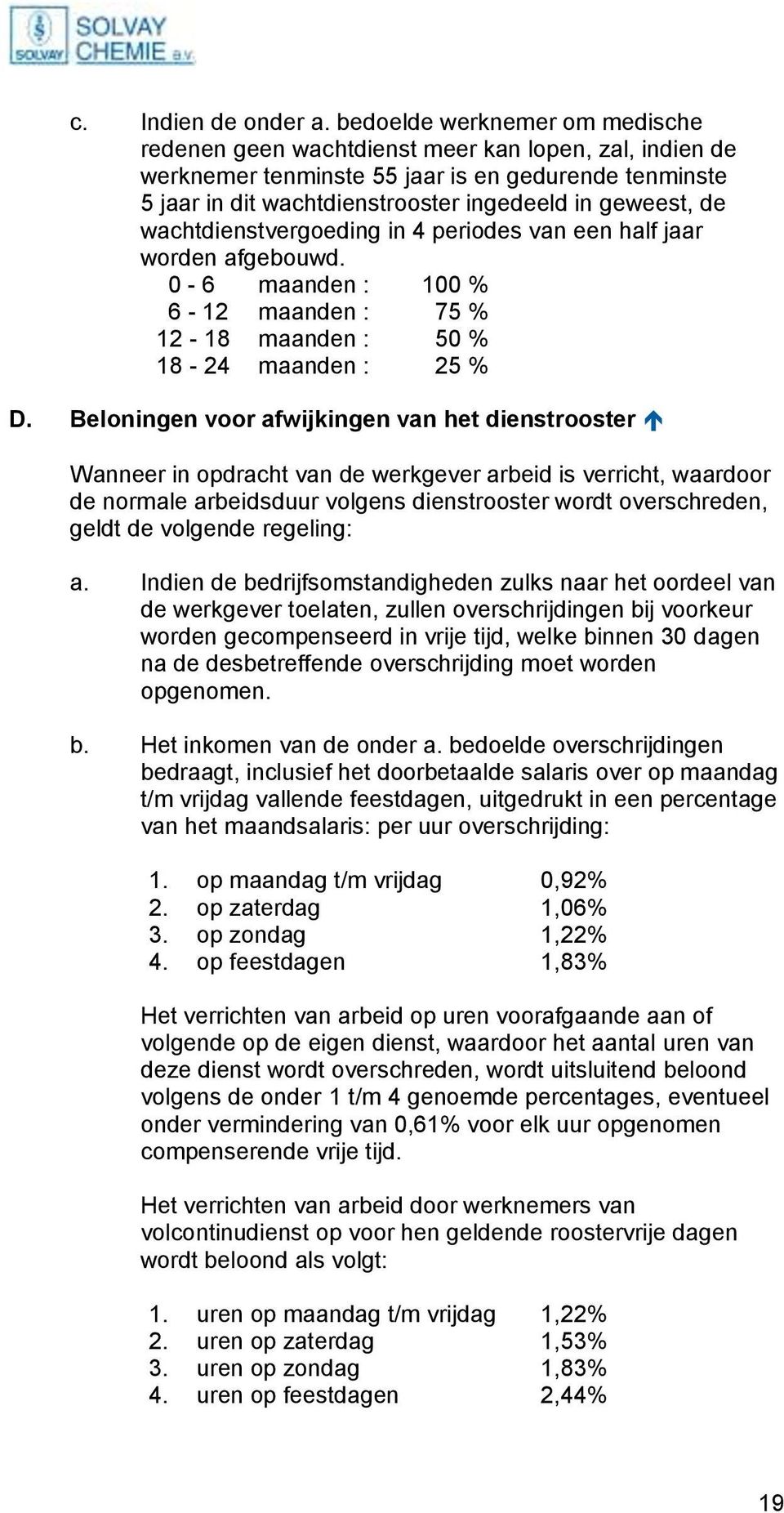 wachtdienstvergoeding in 4 periodes van een half jaar worden afgebouwd. 0-6 maanden : 100 % 6-12 maanden : 75 % 12-18 maanden : 50 % 18-24 maanden : 25 % D.