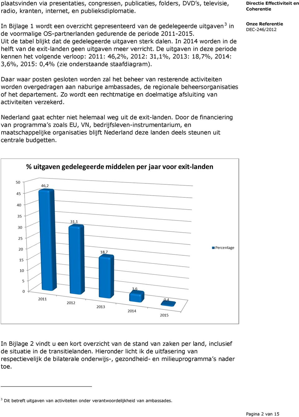 Uit de tabel blijkt dat de gedelegeerde uitgaven sterk dalen. In 2014 worden in de helft van de exit-landen geen uitgaven meer verricht.