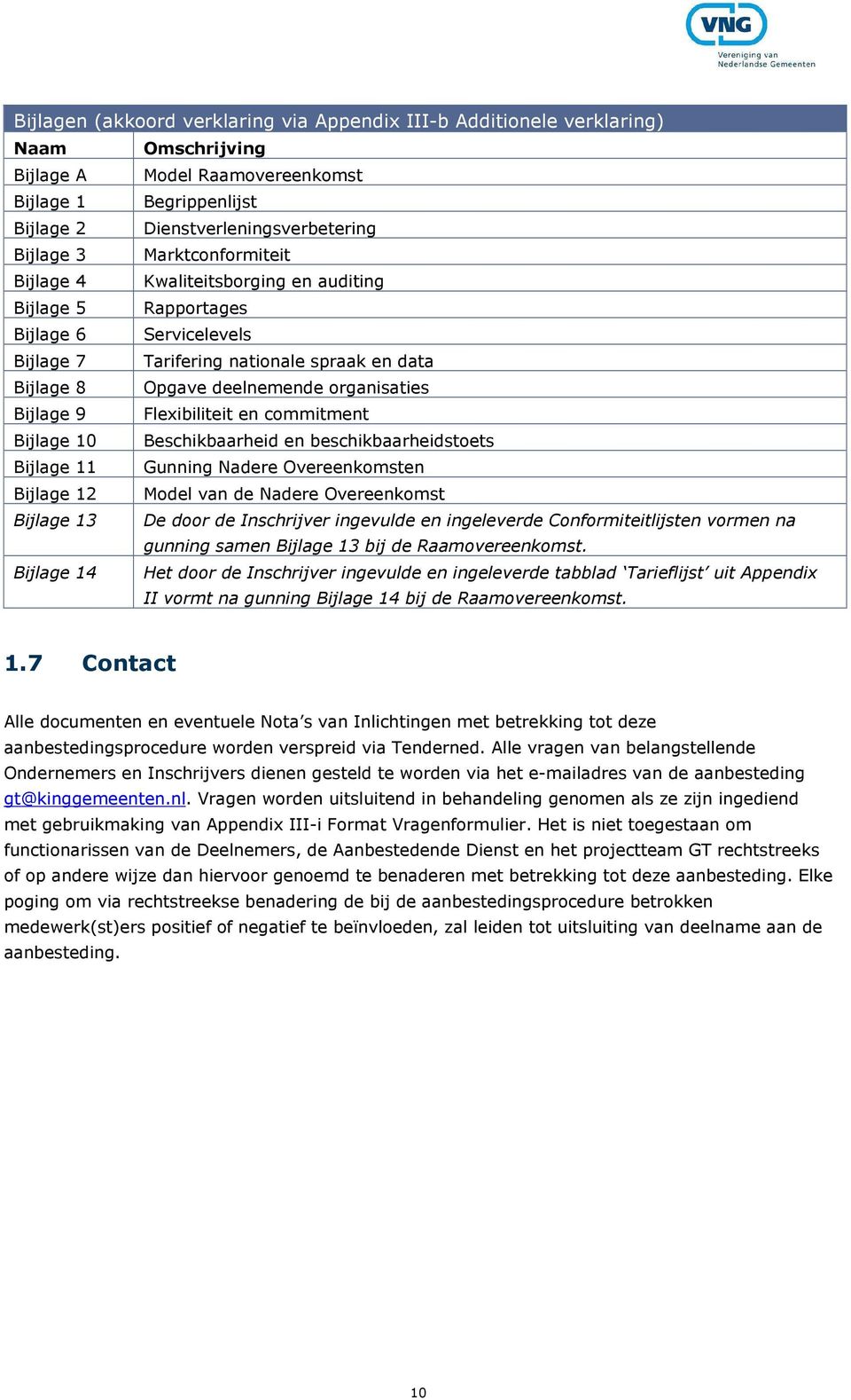 9 Flexibiliteit en commitment Bijlage 10 Beschikbaarheid en beschikbaarheidstoets Bijlage 11 Gunning Nadere Overeenkomsten Bijlage 12 Model van de Nadere Overeenkomst Bijlage 13 De door de