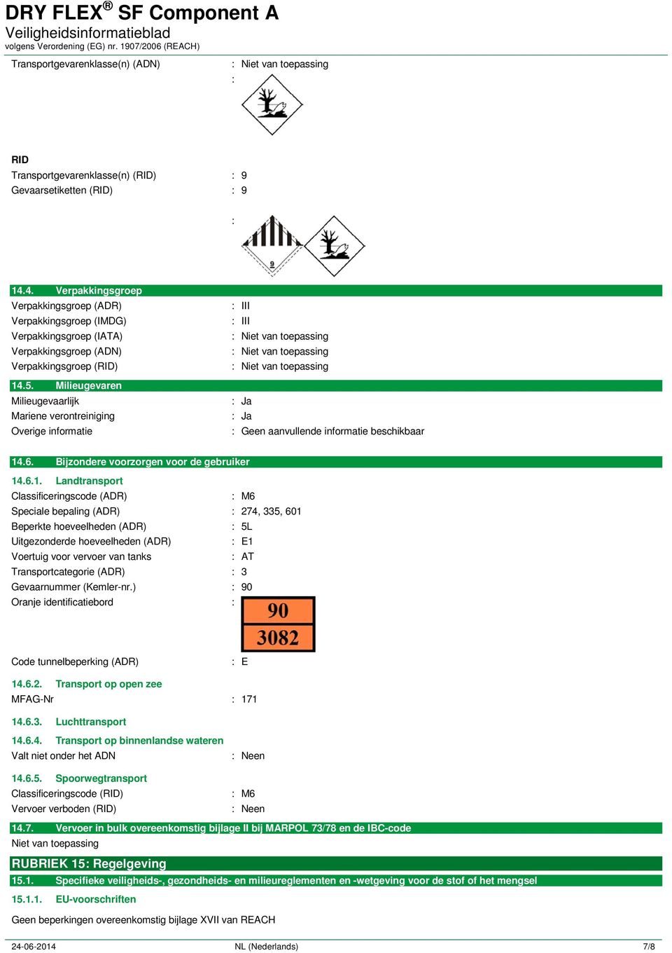 Milieugevaren Milieugevaarlijk Mariene verontreiniging Overige informatie III III Ja Ja 14
