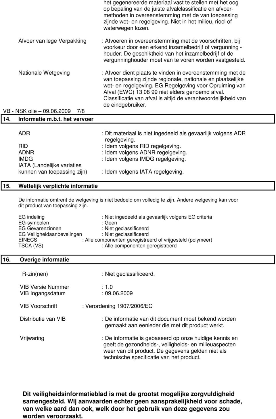 variaties kunnen van toepassing zijn) : Afvoeren in overeenstemming met de voorschriften, bij voorkeur door een erkend inzamelbedrijf of vergunning - houder.