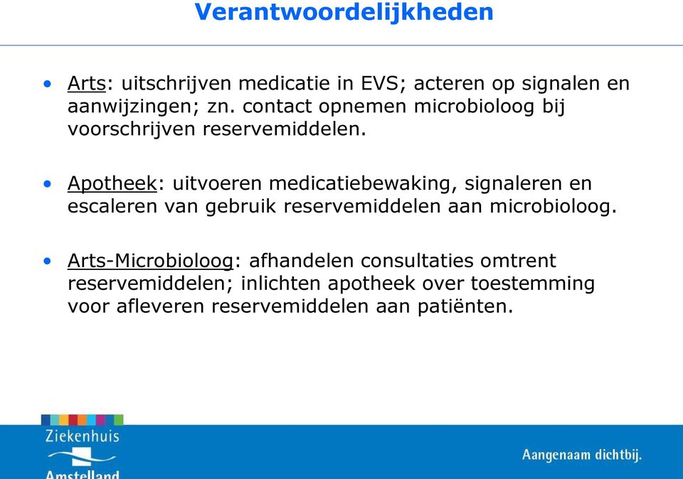 Apotheek: uitvoeren medicatiebewaking, signaleren en escaleren van gebruik reservemiddelen aan