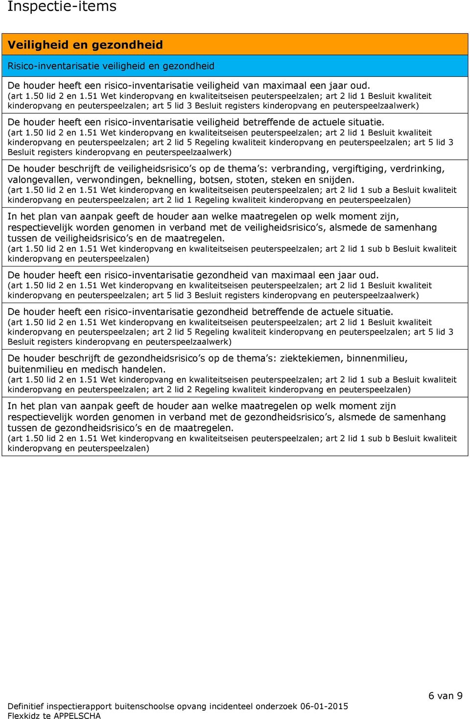 heeft een risico-inventarisatie veiligheid betreffende de actuele situatie. (art 1.50 lid 2 en 1.