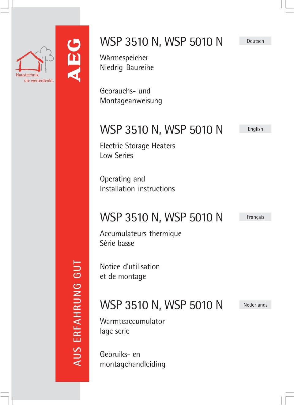 instructions WSP 510 N, WSP 5010 N Accumulateurs thermique Série basse Français Notice d