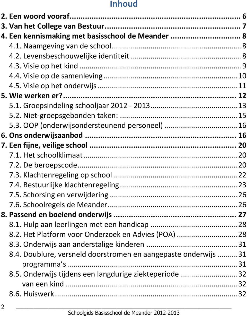 .. 16 6. Ons onderwijsaanbod... 16 7. Een fijne, veilige school... 20 7.1. Het schoolklimaat... 20 7.2. De beroepscode... 20 7.3. Klachtenregeling op school... 22 7.4. Bestuurlijke klachtenregeling.