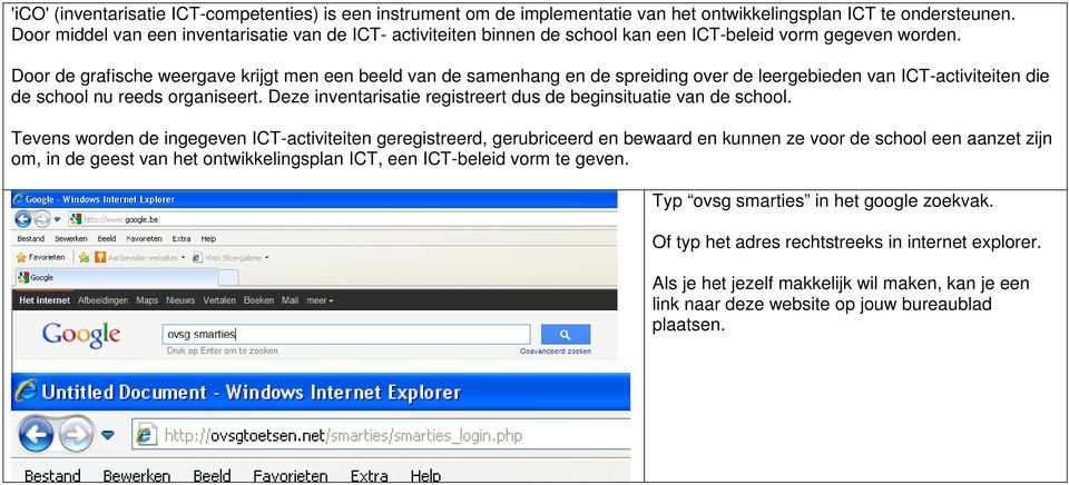 Door de grafische weergave krijgt men een beeld van de samenhang en de spreiding over de leergebieden van ICT-activiteiten die de school nu reeds organiseert.