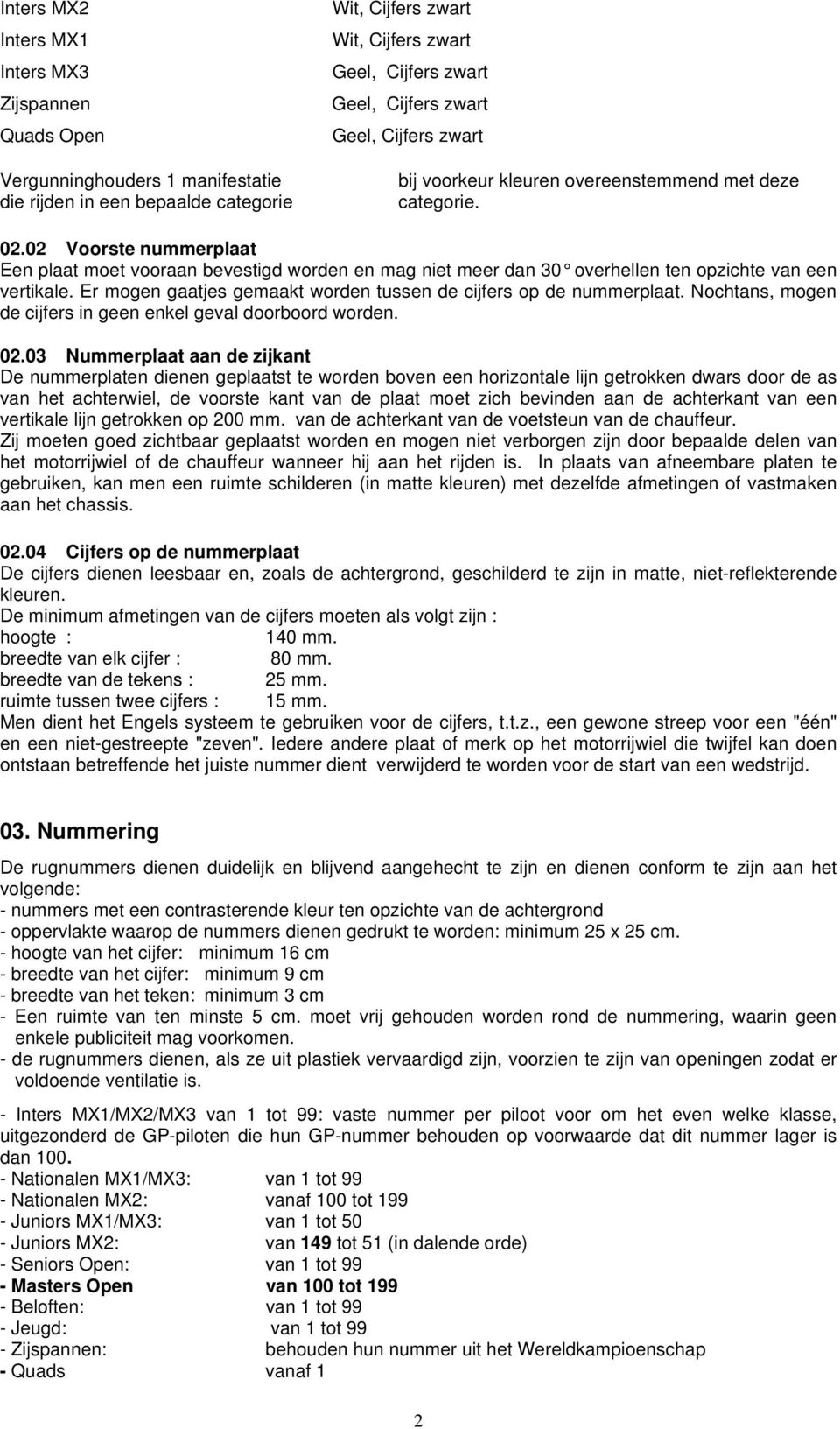 02 Voorste nummerplaat Een plaat moet vooraan bevestigd worden en mag niet meer dan 30 overhellen ten opzichte van een vertikale. Er mogen gaatjes gemaakt worden tussen de cijfers op de nummerplaat.