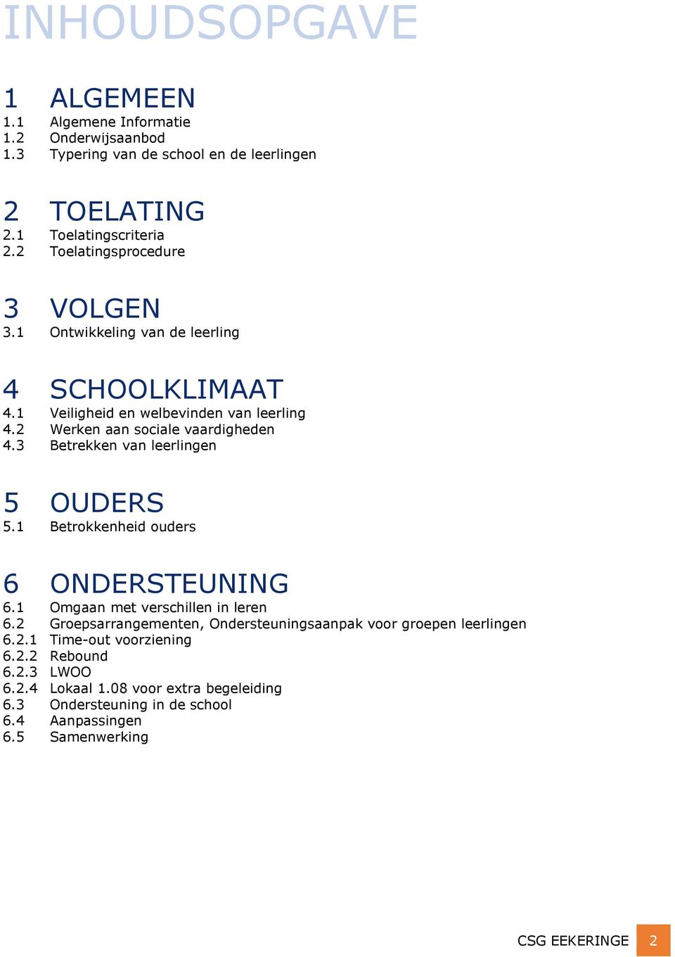 3 Betrekken van leerlingen 5 OUDERS 5.1 Betrokkenheid ouders 6 ONDERSTEUNING 6.1 Omgaan met verschillen in leren 6.