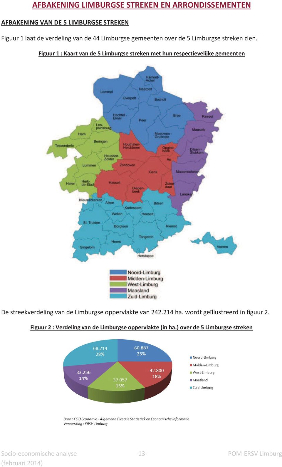 Figuur 1 : Kaart van de 5 Limburgse streken met hun respectievelijke gemeenten De streekverdeling van de Limburgse