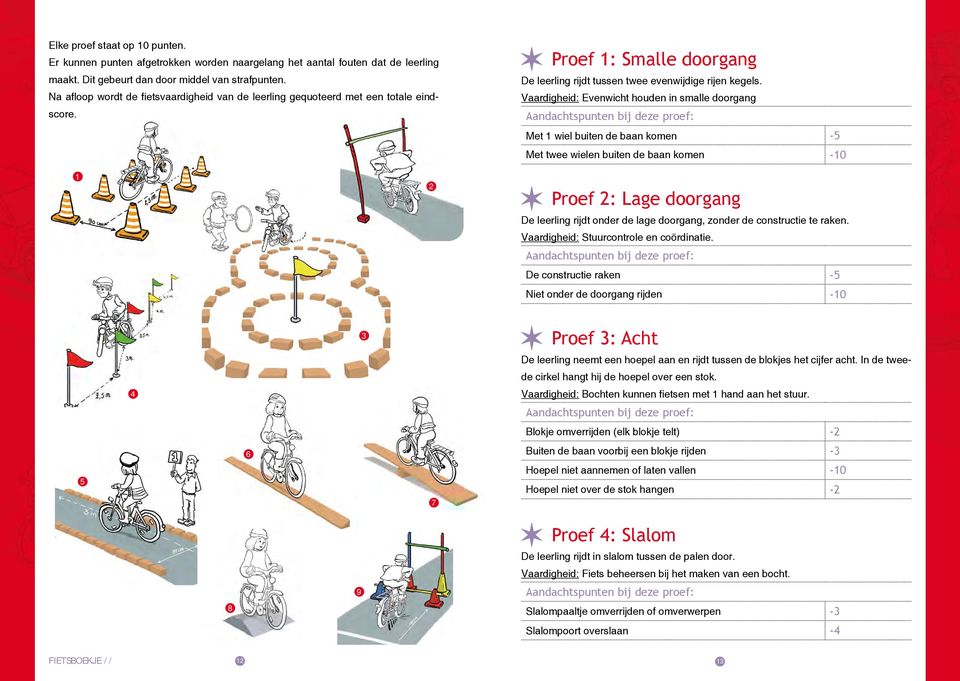 Vaardigheid: Evenwicht houden in smalle doorgang Aandachtspunten bij deze proef: Met 1 wiel buiten de baan komen -5 Met twee wielen buiten de baan komen -10 1 2 Proef 2: Lage doorgang De leerling