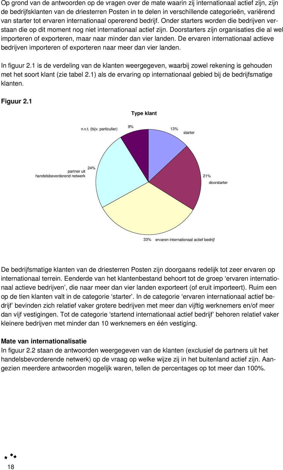 Doorstarters zijn organisaties die al wel importeren of exporteren, maar naar minder dan vier landen. De ervaren internationaal actieve bedrijven importeren of exporteren naar meer dan vier landen.