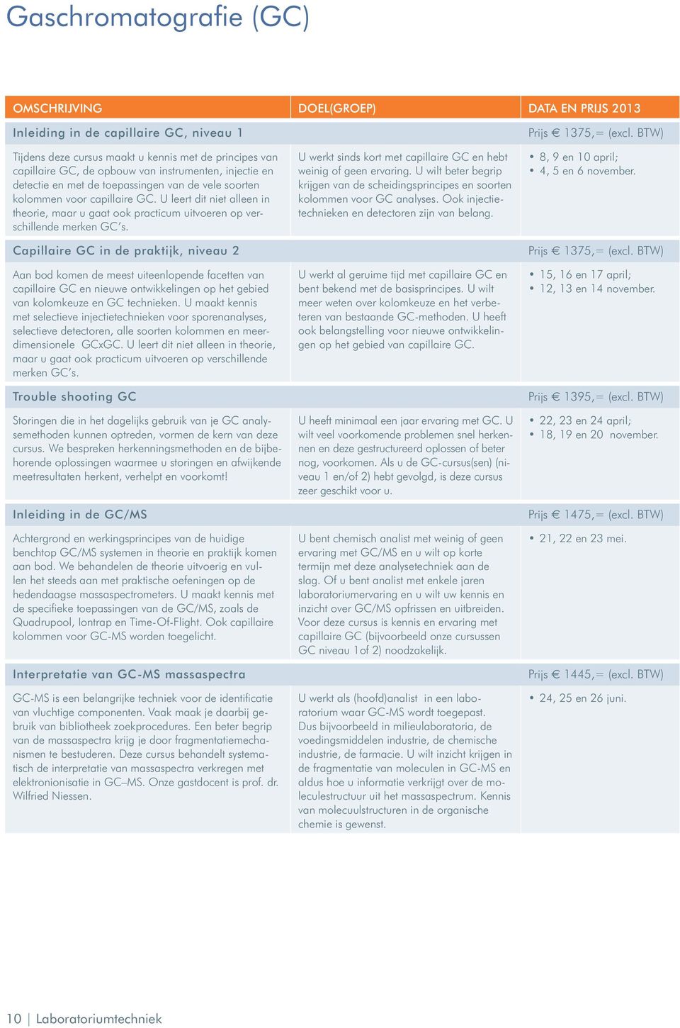 U leert dit niet alleen in theorie, maar u gaat ook practicum uitvoeren op verschillende merken GC s.