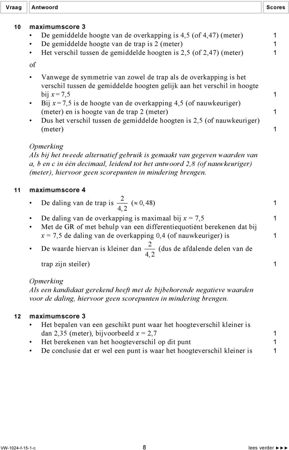 nauwkeuriger) (meter) en is hoogte van de trap (meter) Dus het verschil tussen de gemiddelde hoogten is,5 ( nauwkeuriger) (meter) Opmerking Als bij het tweede alternatief gebruik is gemaakt van