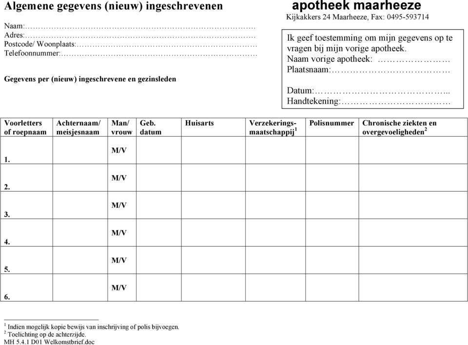 geef toestemming om mijn gegevens op te vragen bij mijn vorige apotheek. Naam vorige apotheek: Plaatsnaam: Datum:.