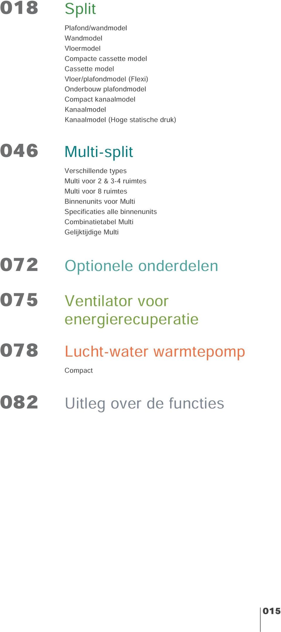 Multi voor 2 & 3-4 ruimtes Multi voor 8 ruimtes Binnenunits voor Multi Specificaties alle binnenunits Combinatietabel Multi