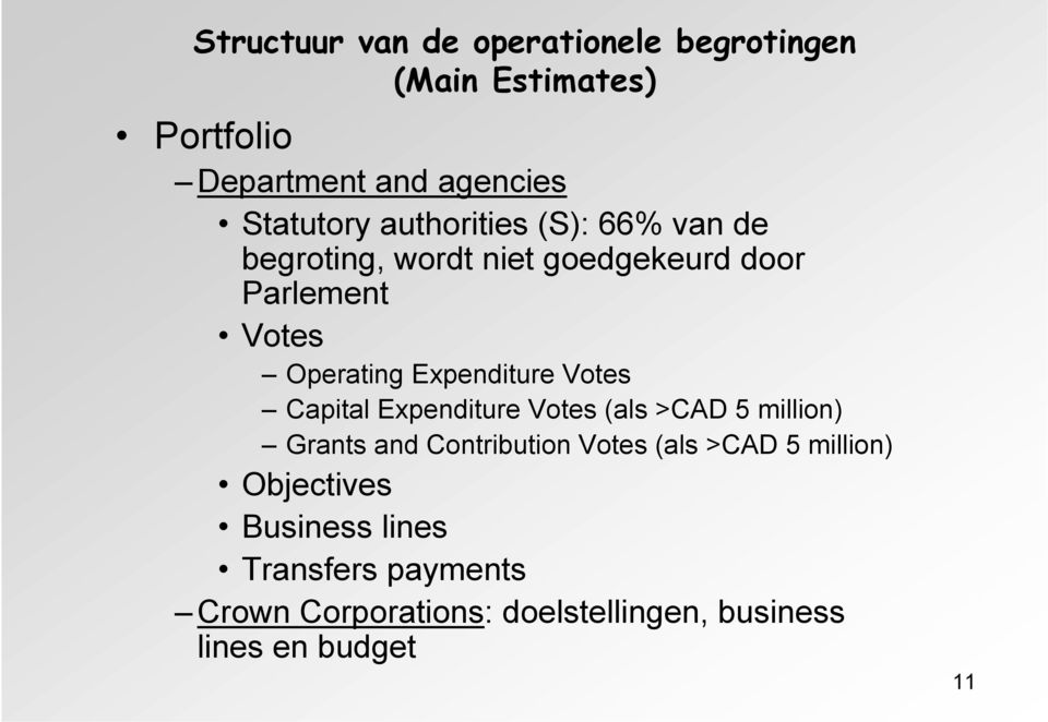 Votes Capital Expenditure Votes (als >CAD 5 million) Grants and Contribution Votes (als >CAD 5 million)