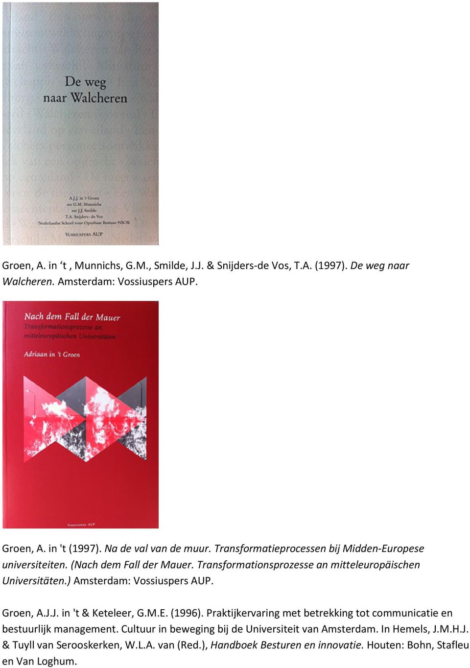 Transformationsprozesse an mitteleuropäischen Universitäten.) Amsterdam: Vossiuspers AUP. Groen, A.J.J. in 't & Keteleer, G.M.E. (1996).