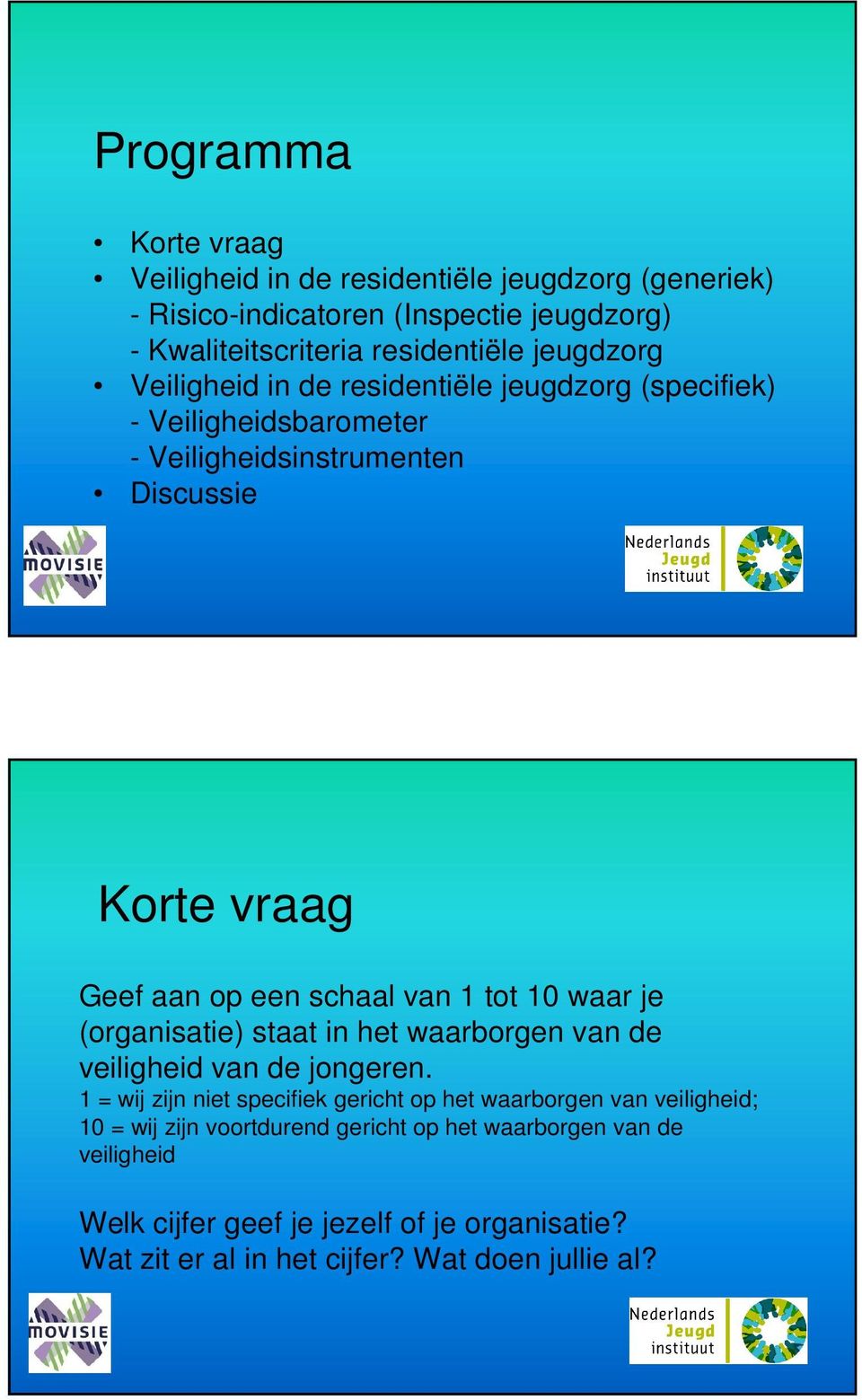 van 1 tot 10 waar je (organisatie) staat in het waarborgen van de veiligheid van de jongeren.