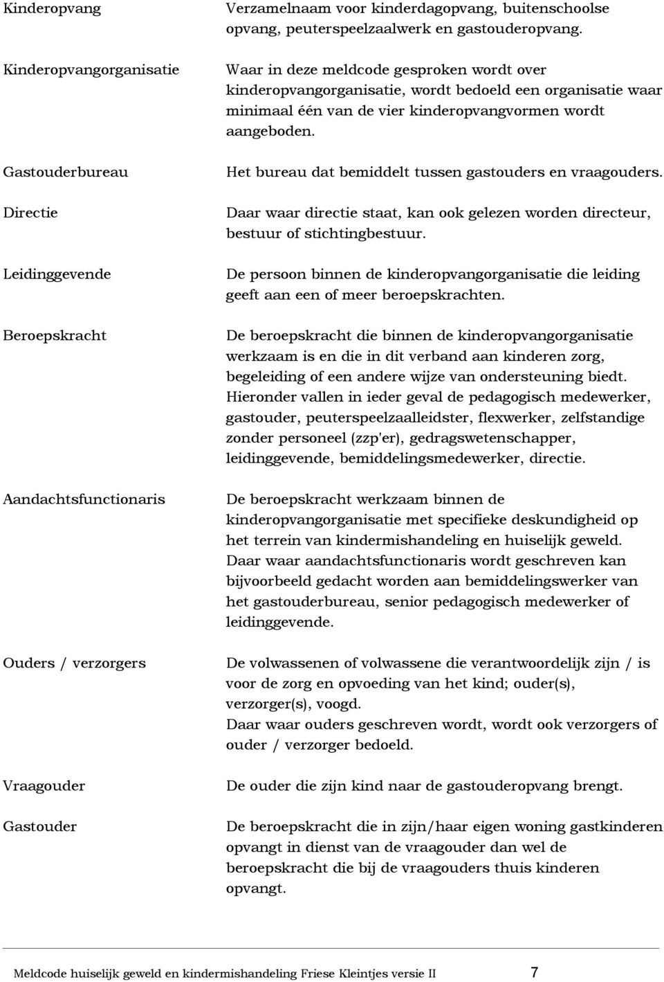 Waar in deze meldcode gesproken wordt over kinderopvangorganisatie, wordt bedoeld een organisatie waar minimaal één van de vier kinderopvangvormen wordt aangeboden.