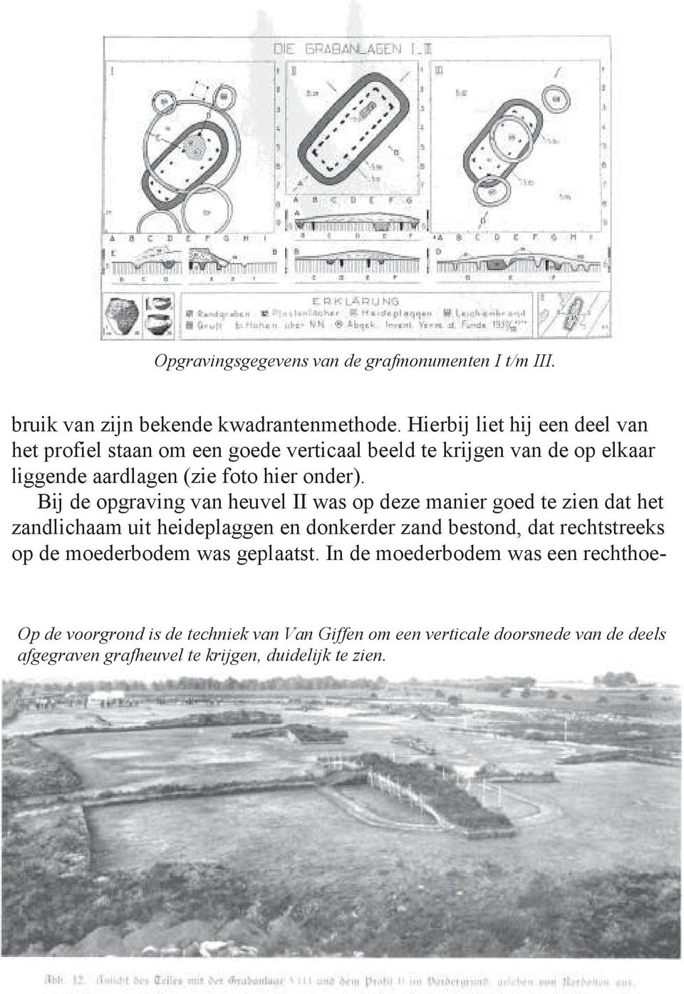 Bij de opgraving van heuvel II was op deze manier goed te zien dat het zandlichaam uit heideplaggen en donkerder zand bestond, dat rechtstreeks op