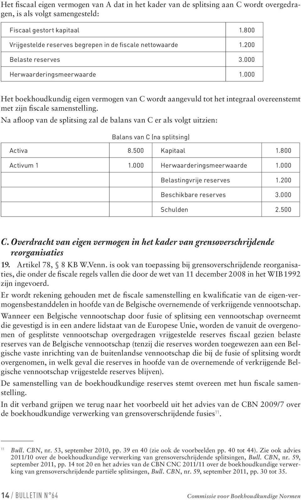 000 Het boekhoudkundig eigen vermogen van C wordt aangevuld tot het integraal overeenstemt met zijn fiscale samenstelling.