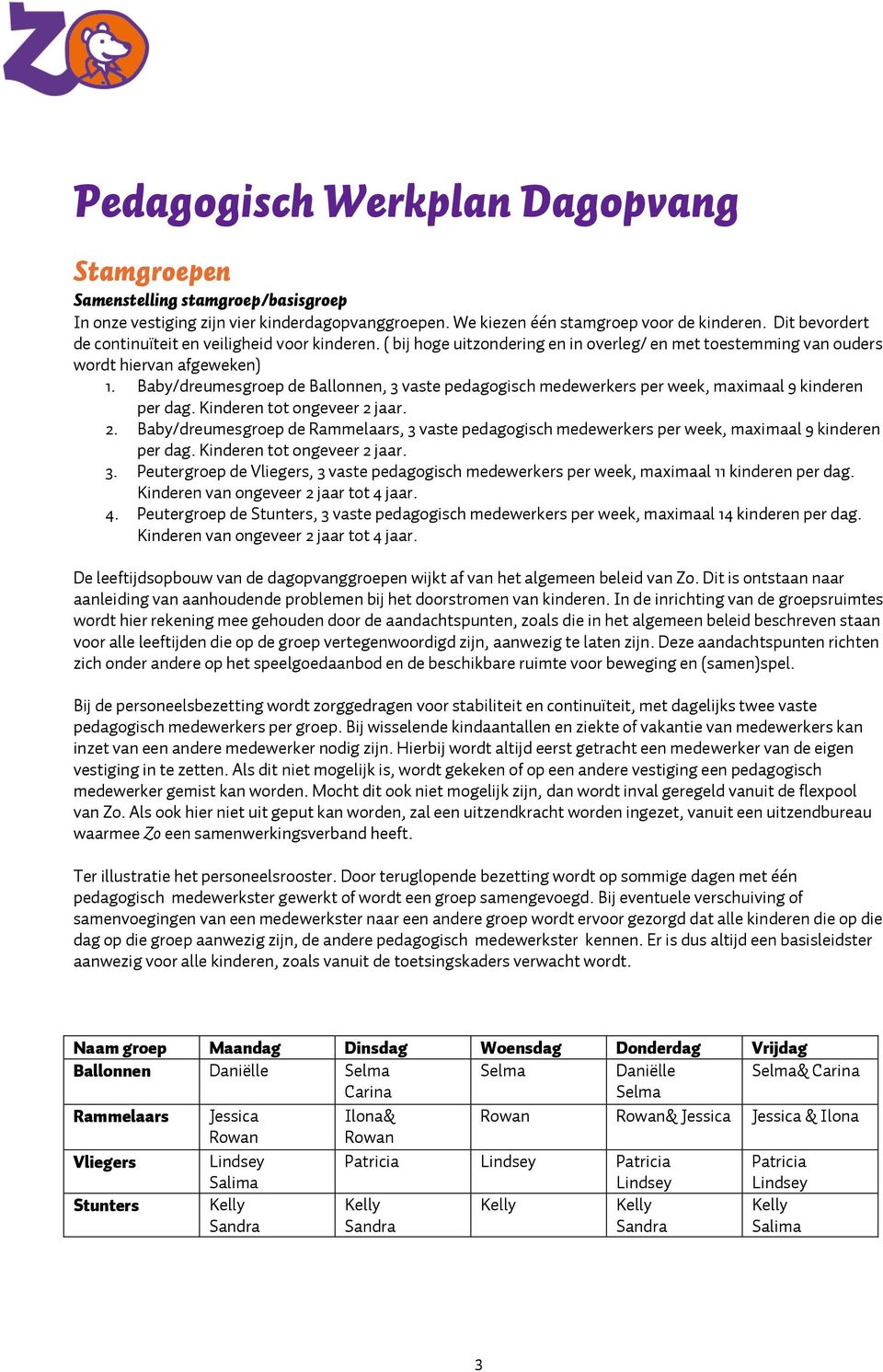 Baby/dreumesgroep de Ballonnen, 3 vaste pedagogisch medewerkers per week, maximaal 9 kinderen per dag. Kinderen tot ongeveer 2 