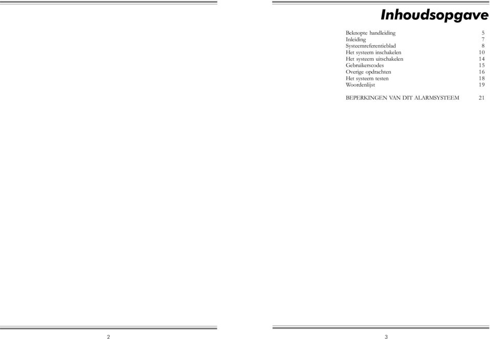 systeem uitschakelen 14 Gebruikerscodes 15 Overige