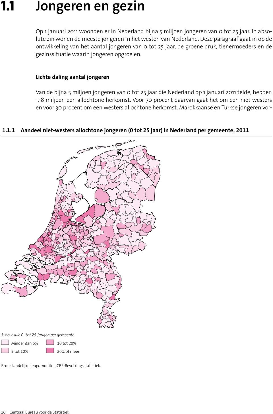 Lichte daling aantal jongeren Van de bijna 5 miljoen jongeren van 0 tot 25 jaar die Nederland op 1 januari 2011 telde, hebben 1,18 miljoen een allochtone herkomst.