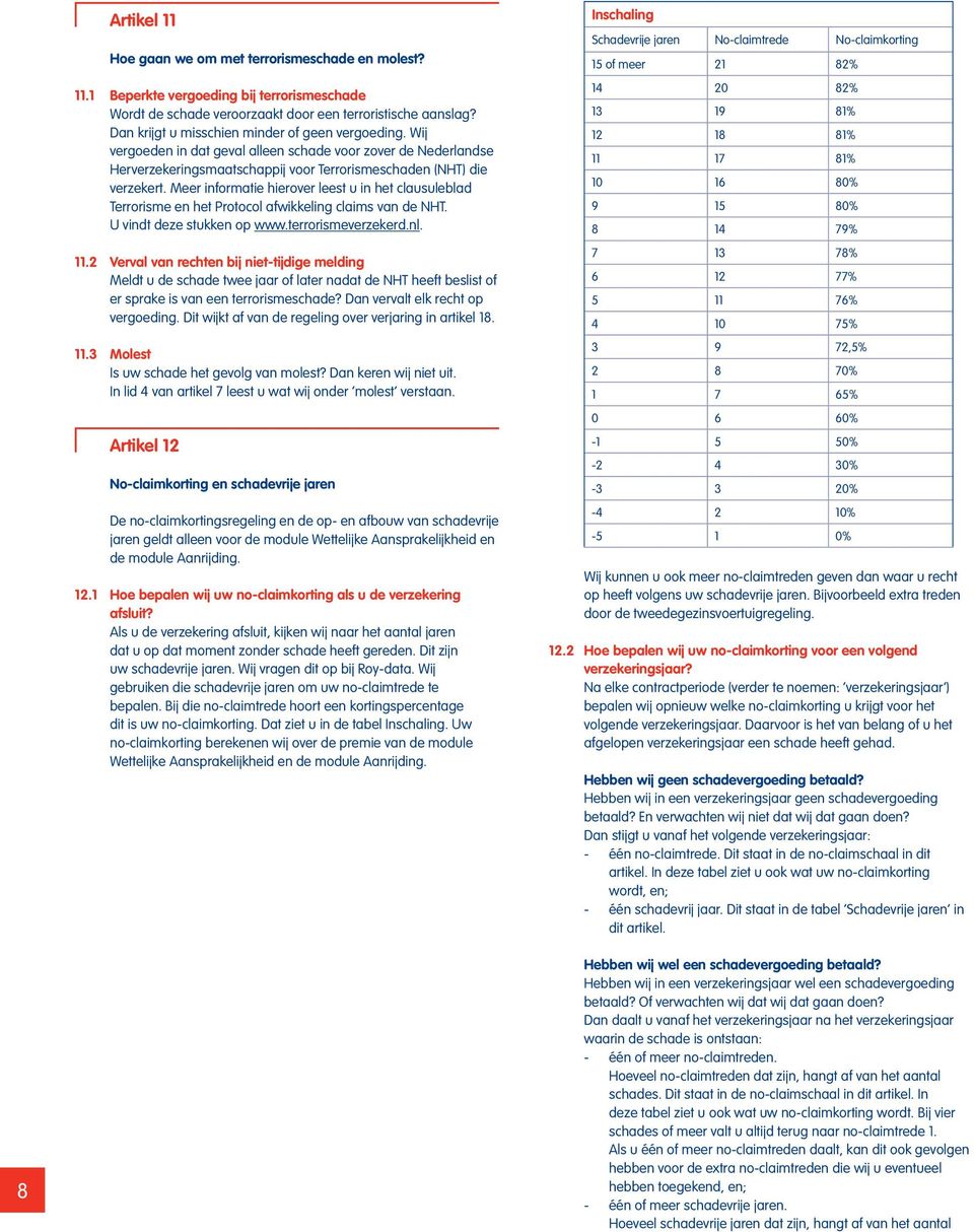 Meer informatie hierover leest u in het clausuleblad Terrorisme en het Protocol afwikkeling claims van de NHT. U vindt deze stukken op www.terrorismeverzekerd.nl. 11.