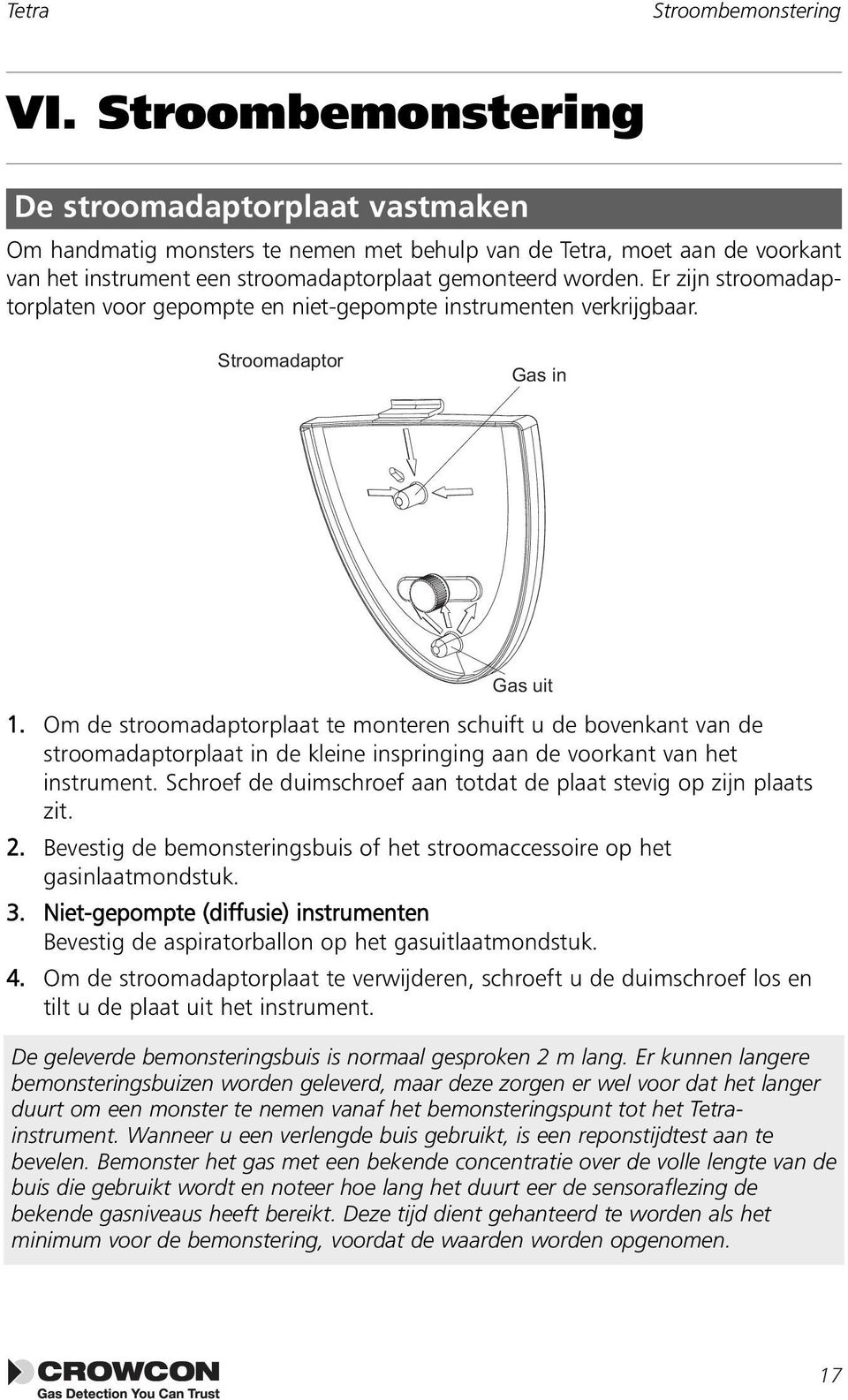 Er zijn stroomadaptorplaten voor gepompte en niet-gepompte instrumenten verkrijgbaar. Stroomadaptor Gas in Gas uit 1.