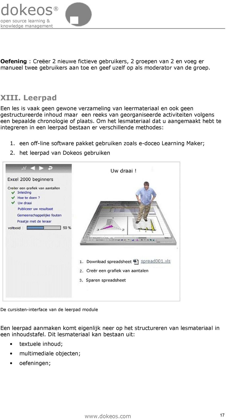 Om het lesmateriaal dat u aangemaakt hebt te integreren in een leerpad bestaan er verschillende methodes: 1. een off-line software pakket gebruiken zoals e-doceo Learning Maker; 2.