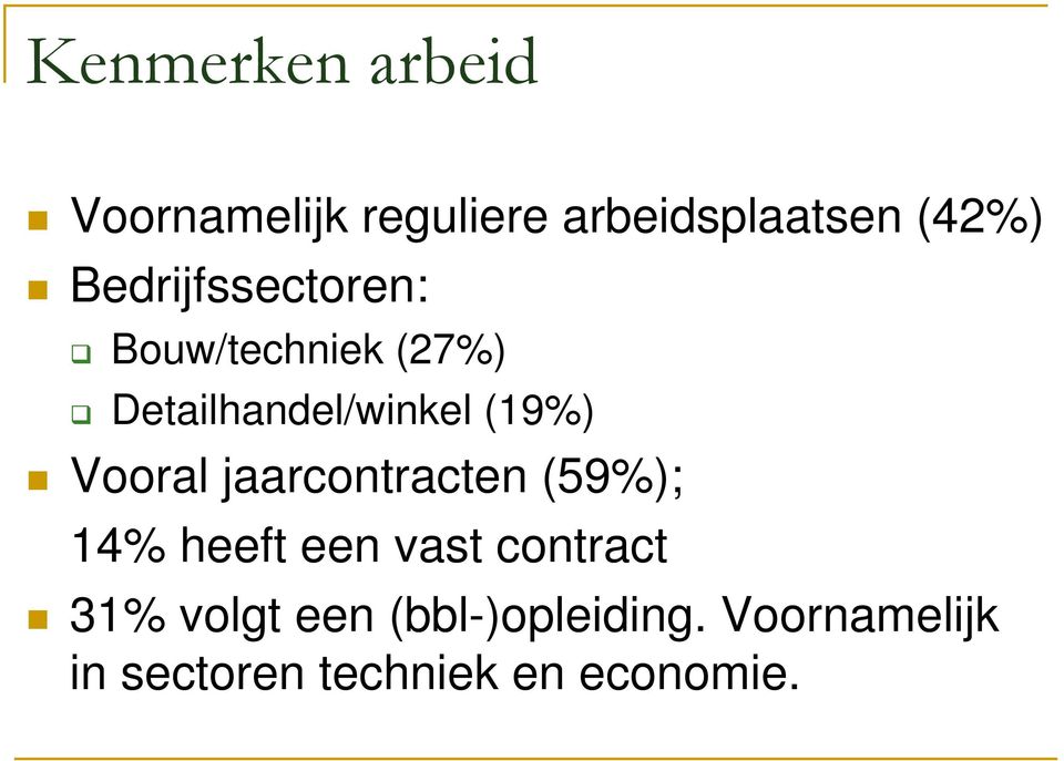 Vooral jaarcontracten (59%); 14% heeft een vast contract 31%