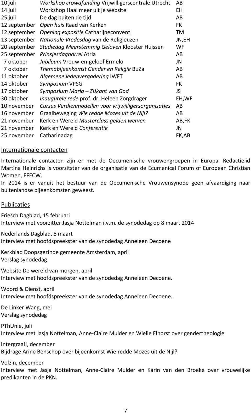 7 oktober Jubileum Vrouw-en-geloof Ermelo JN 7 oktober Themabijeenkomst Gender en Religie BuZa AB 11 oktober Algemene ledenvergadering IWFT AB 14 oktober Symposium VPSG FK 17 oktober Symposium Maria