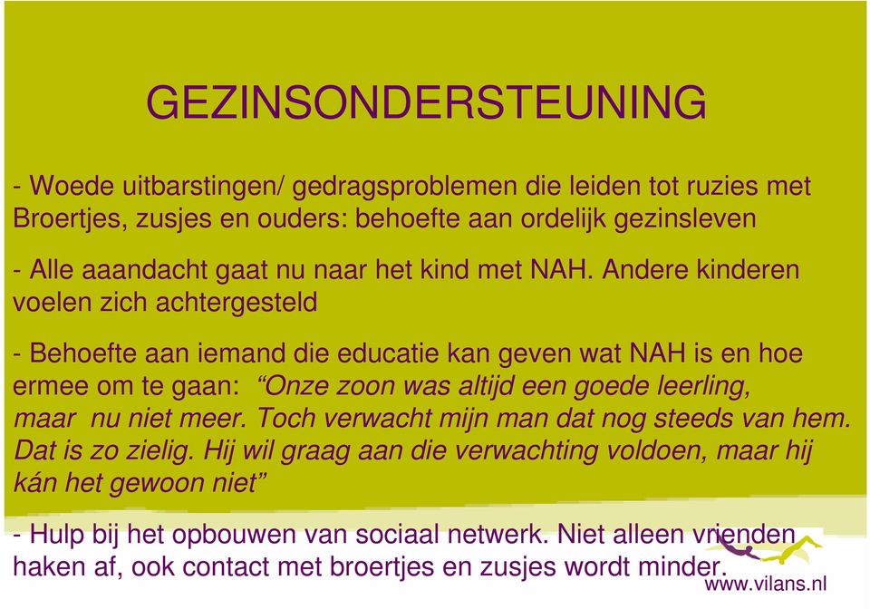 Andere kinderen voelen zich achtergesteld - Behoefte aan iemand die educatie kan geven wat NAH is en hoe ermee om te gaan: Onze zoon was altijd een goede