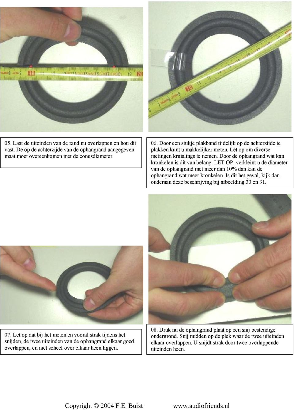 LET OP: verkleint u de diameter van de ophangrand met meer dan 10% dan kan de ophangrand wat meer kronkelen. Is dit het geval, kijk dan onderaan deze beschrijving bij afbeelding 30 en 31. 07.